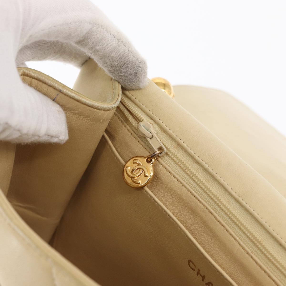 CHANEL Matelasse Chain Shoulder Bag Lamb Skin Ivory Gold CC Auth 164270