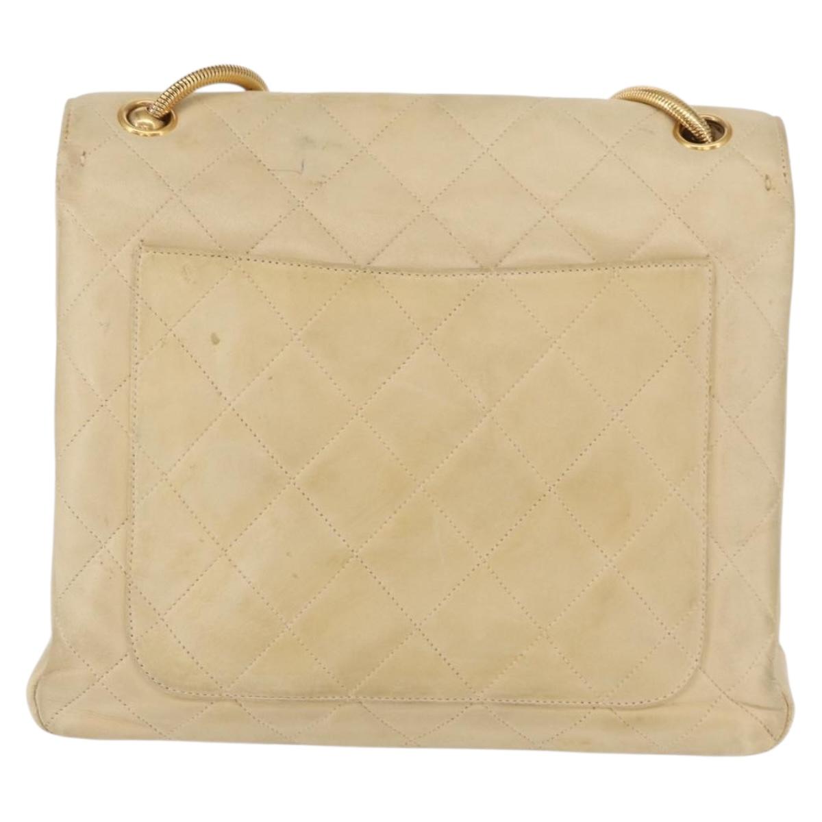 CHANEL Matelasse Chain Shoulder Bag Lamb Skin Ivory Gold CC Auth 164270