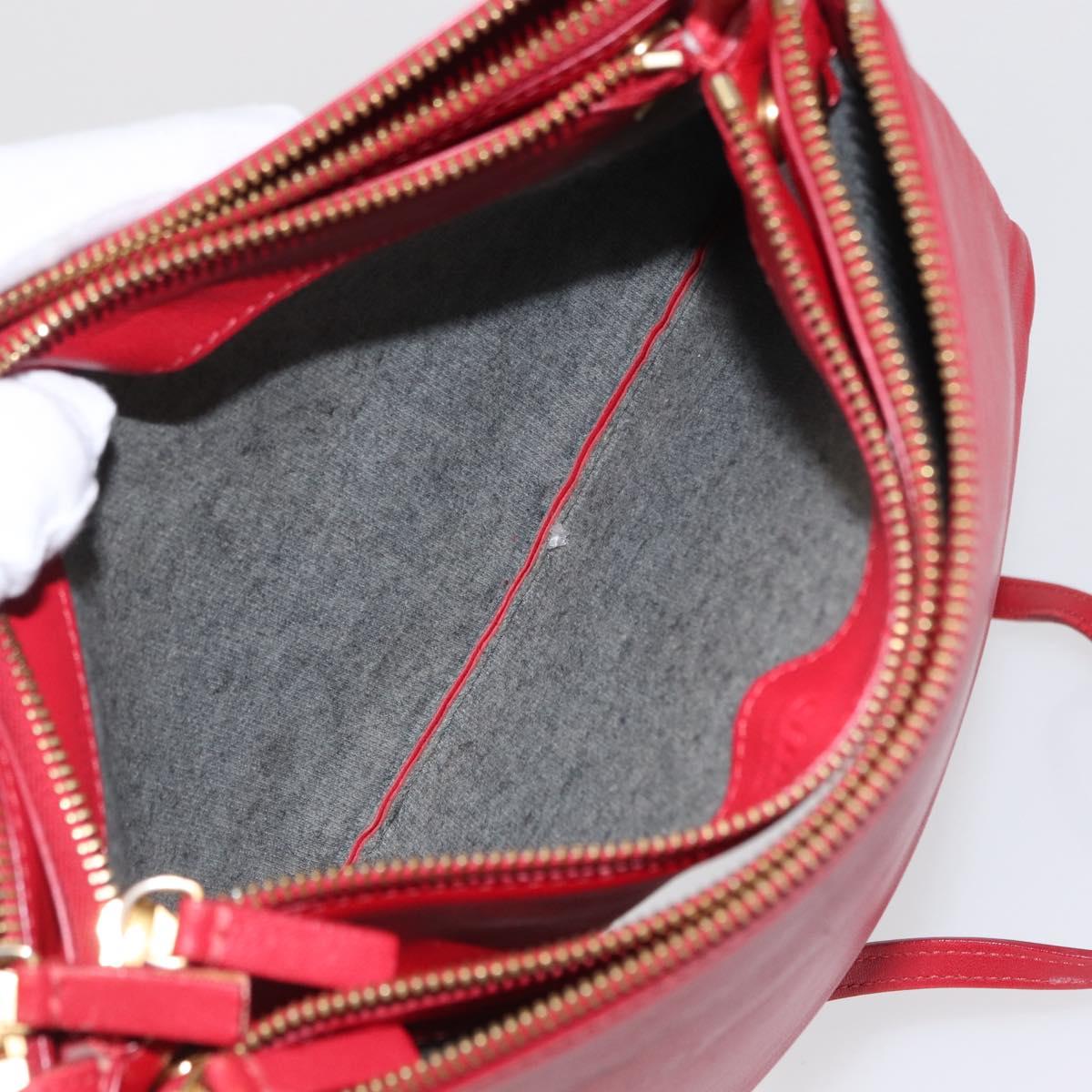 CELINE Trio Shoulder Bag Leather Red Gold Auth 164272