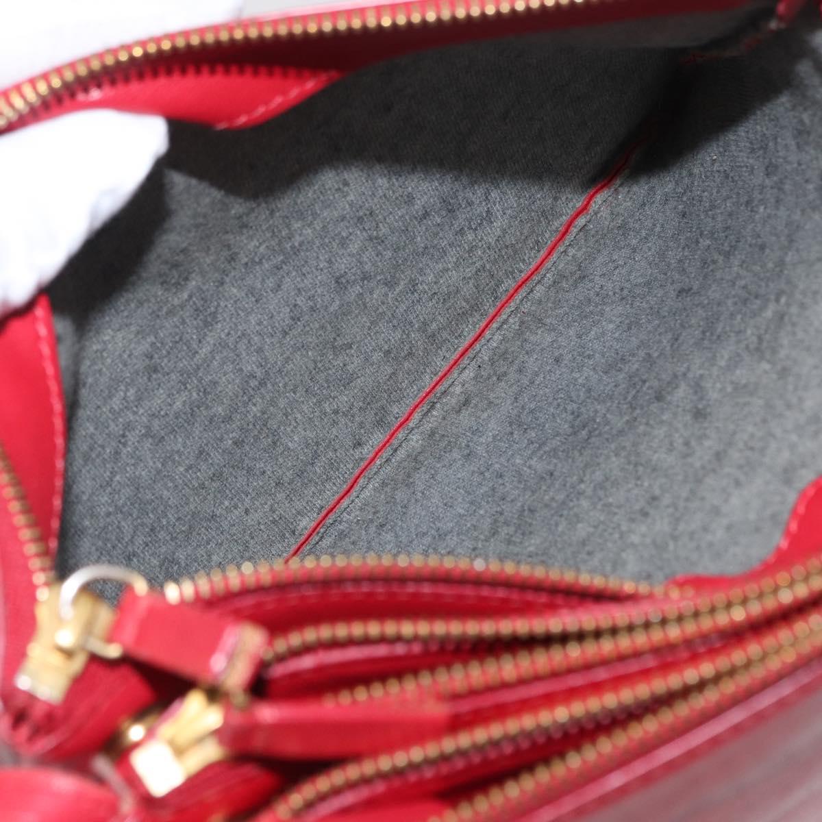 CELINE Trio Shoulder Bag Leather Red Gold Auth 164272