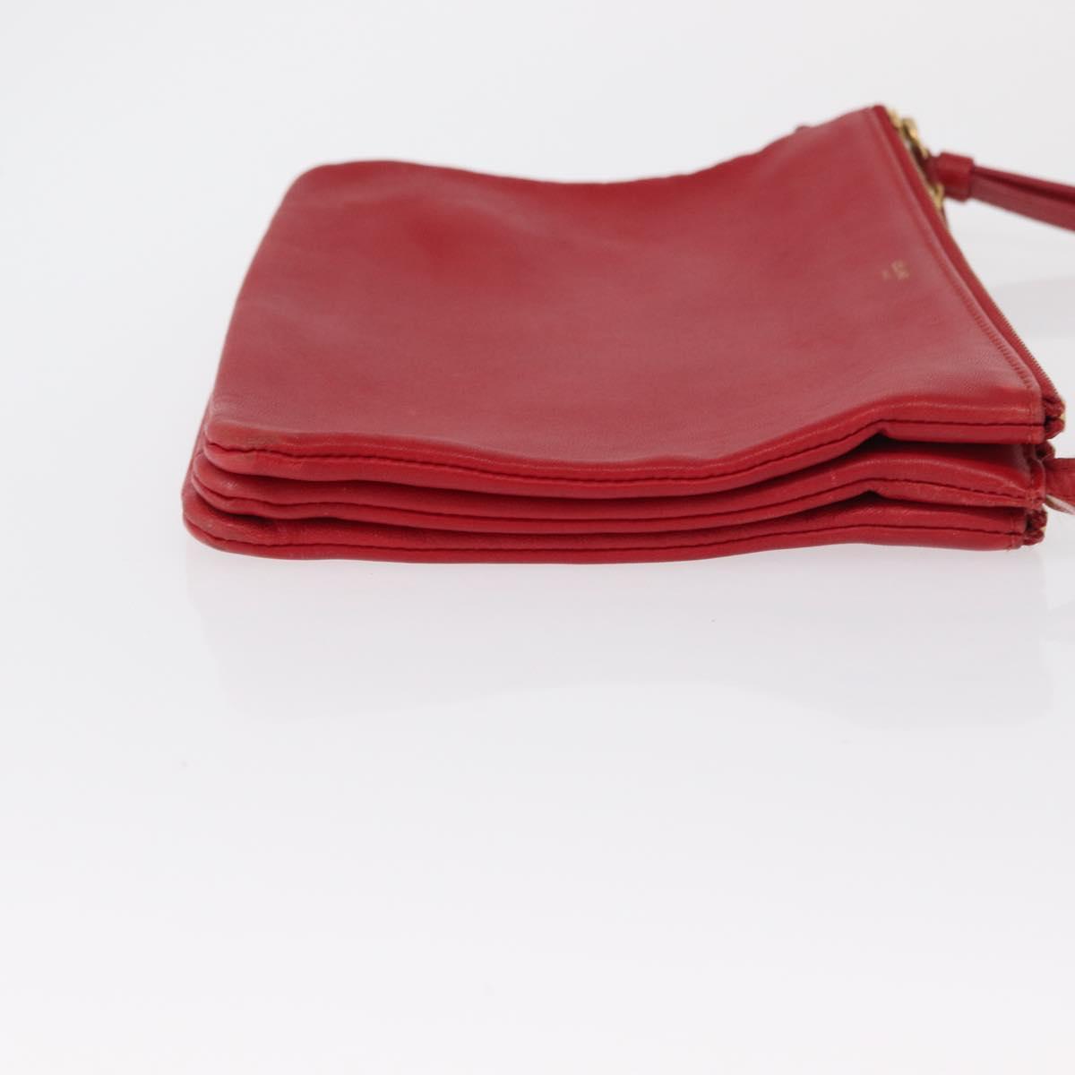 CELINE Trio Shoulder Bag Leather Red Gold Auth 164272