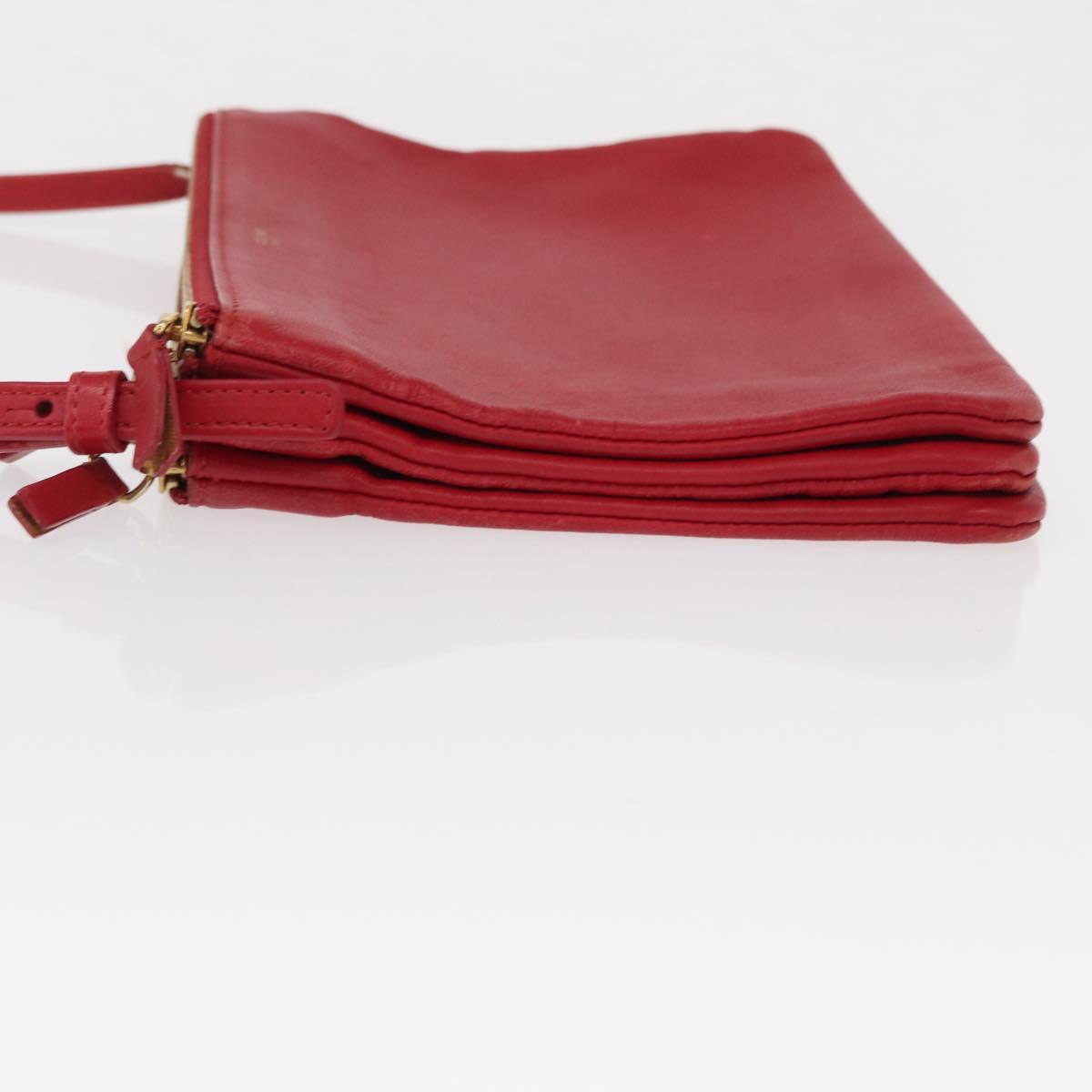 CELINE Trio Shoulder Bag Leather Red Gold Auth 164272