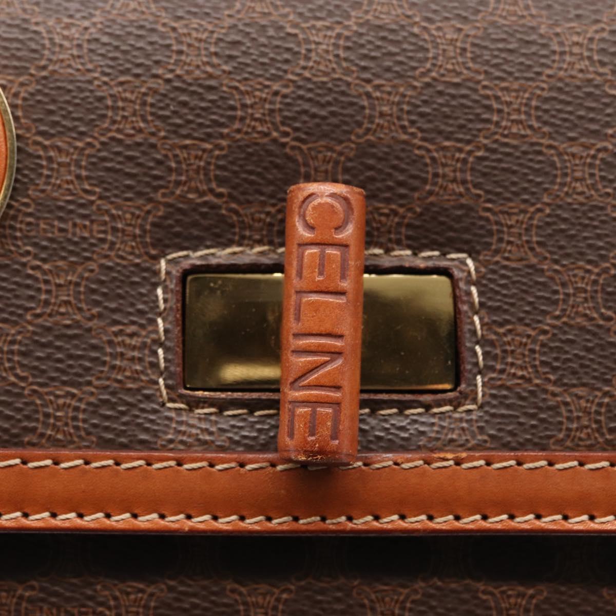CELINE Macadam Canvas Hand Bag PVC Leather Brown Gold Auth 164277