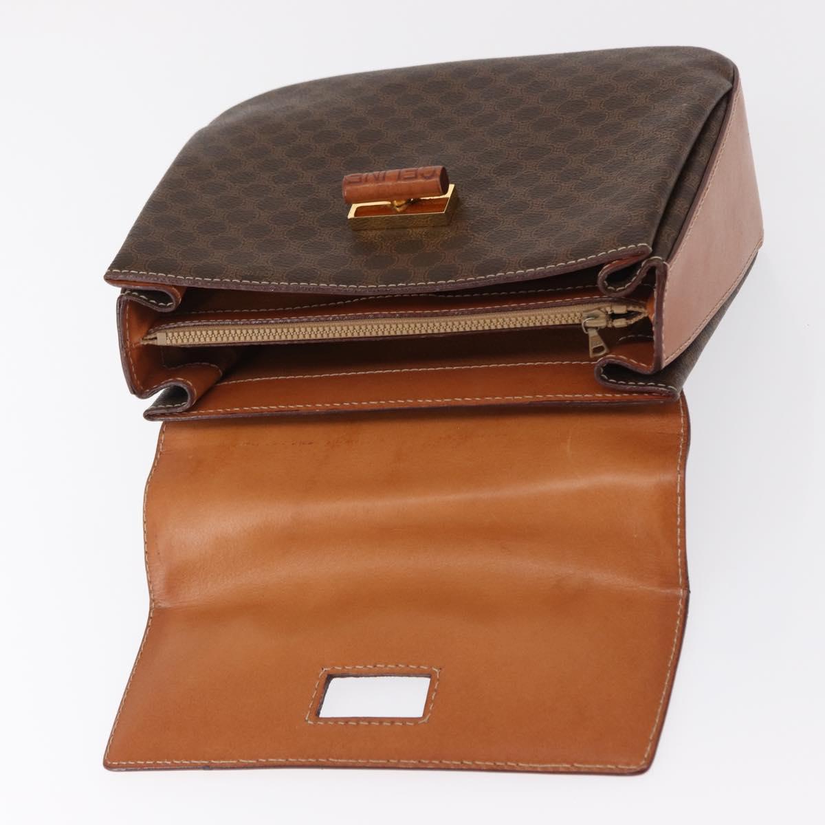 CELINE Macadam Canvas Hand Bag PVC Leather Brown Gold Auth 164277