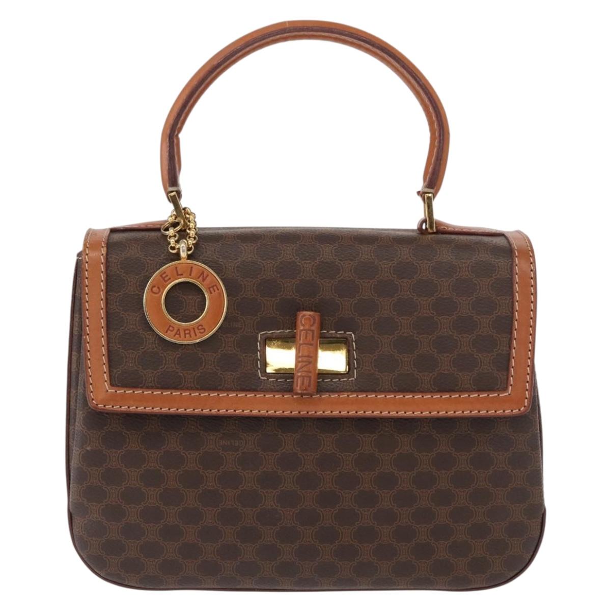 CELINE Macadam Canvas Hand Bag PVC Leather Brown Gold Auth 164277
