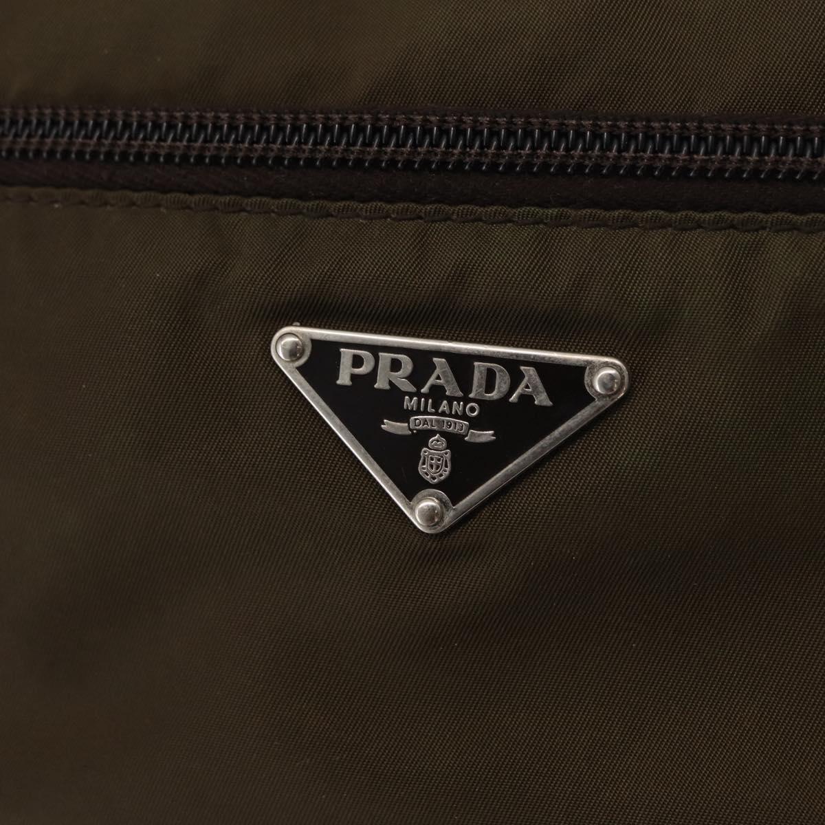 PRADA Shoulder Bag Nylon Khaki Silver Auth 164284