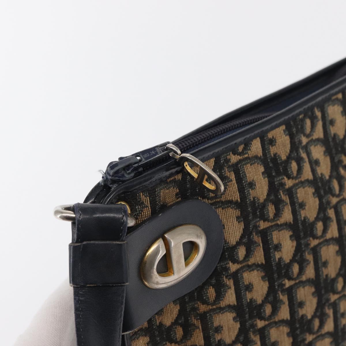 Christian Dior Trotter Canvas Shoulder Bag Navy Gold Auth 164287