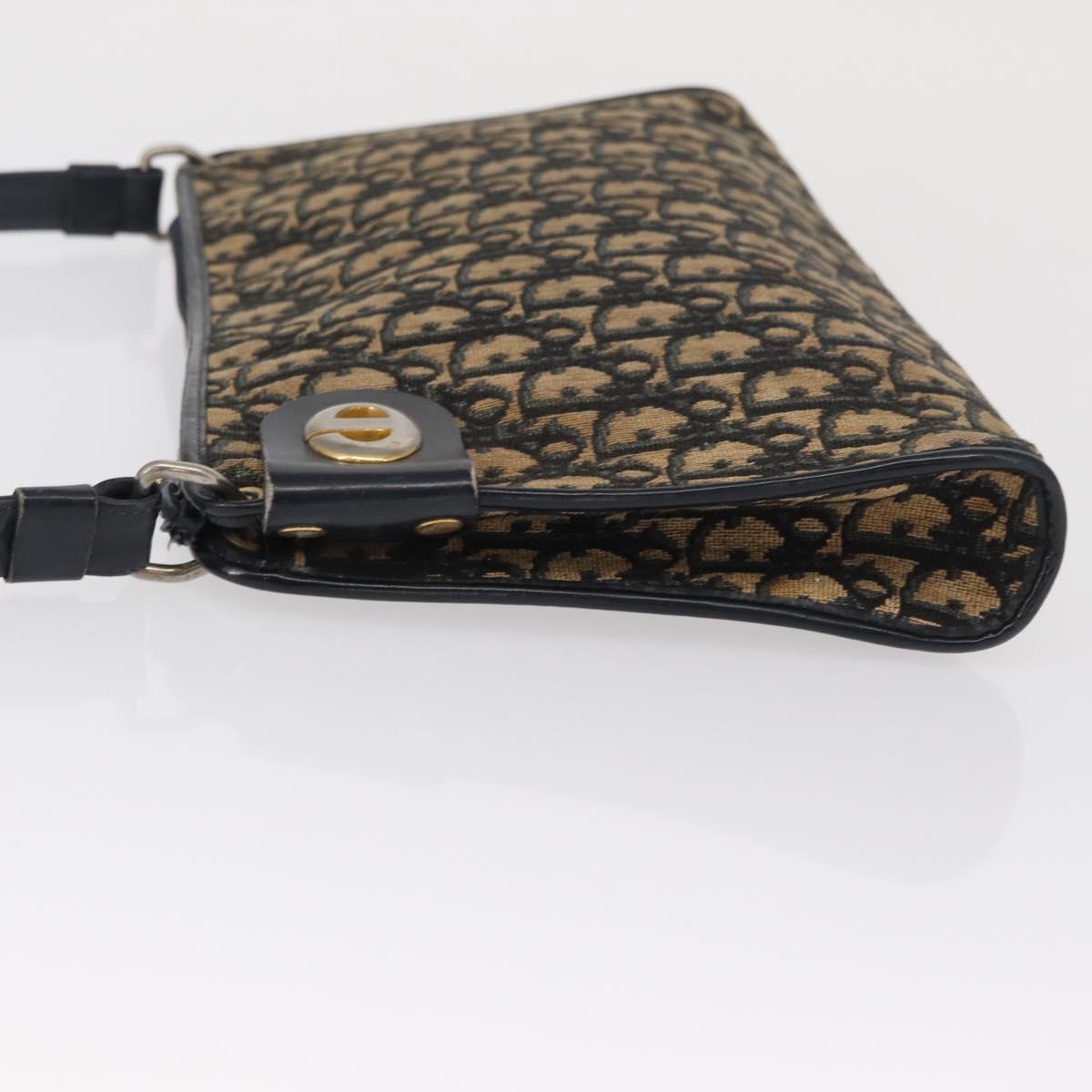 Christian Dior Trotter Canvas Shoulder Bag Navy Gold Auth 164287
