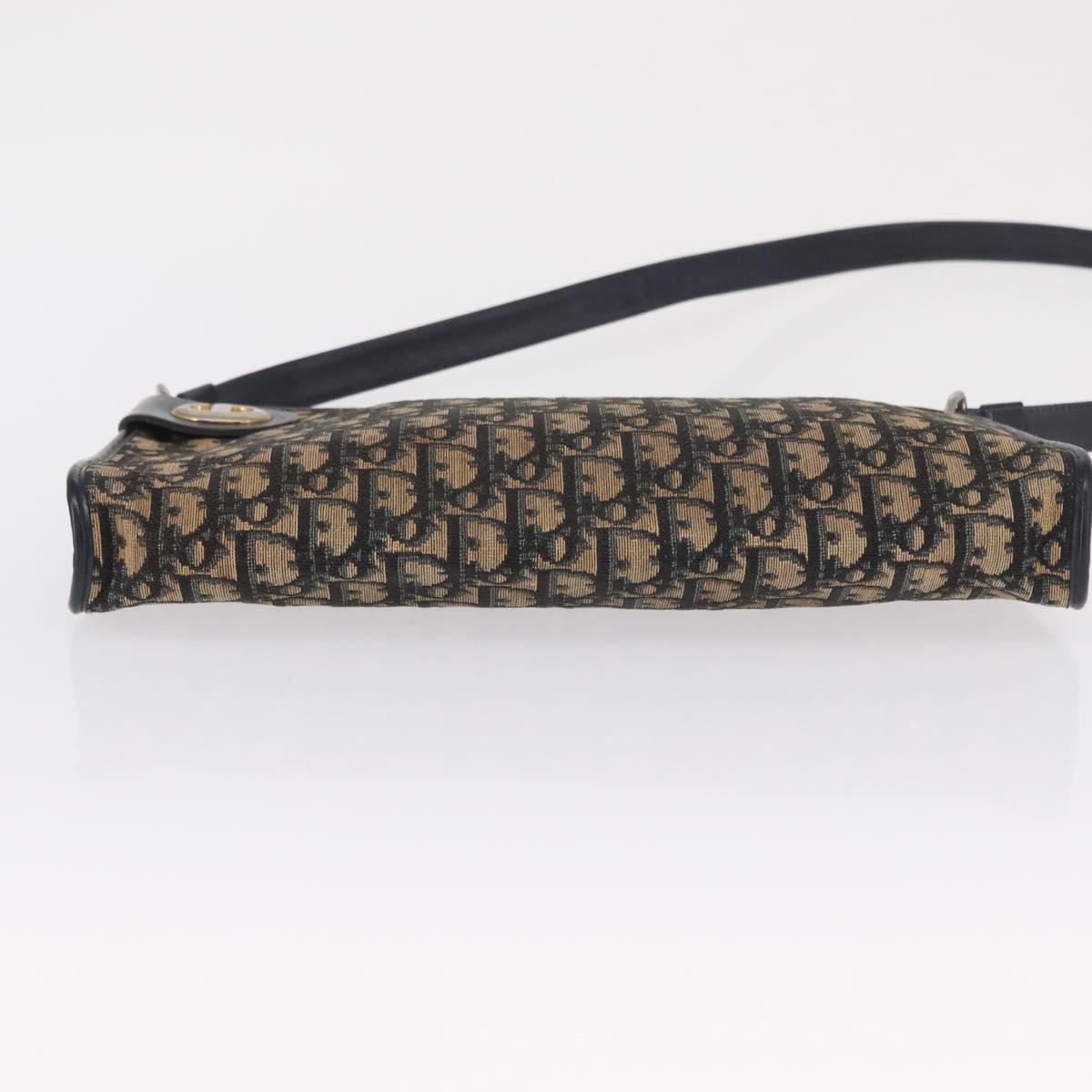 Christian Dior Trotter Canvas Shoulder Bag Navy Gold Auth 164287