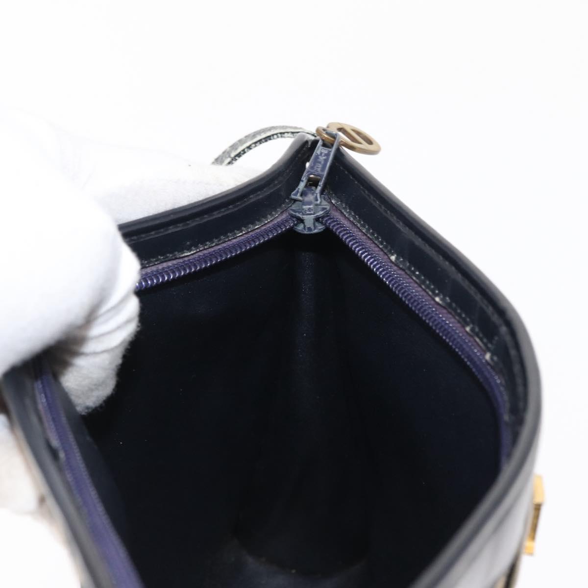 Christian Dior Trotter Canvas Shoulder Bag Navy Gold Auth 164288
