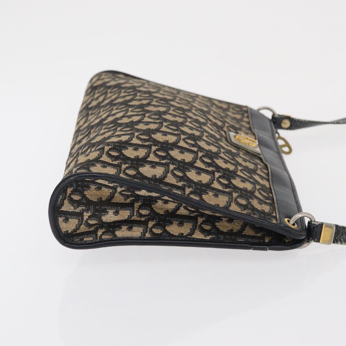 Christian Dior Trotter Canvas Shoulder Bag Navy Gold Auth 164288