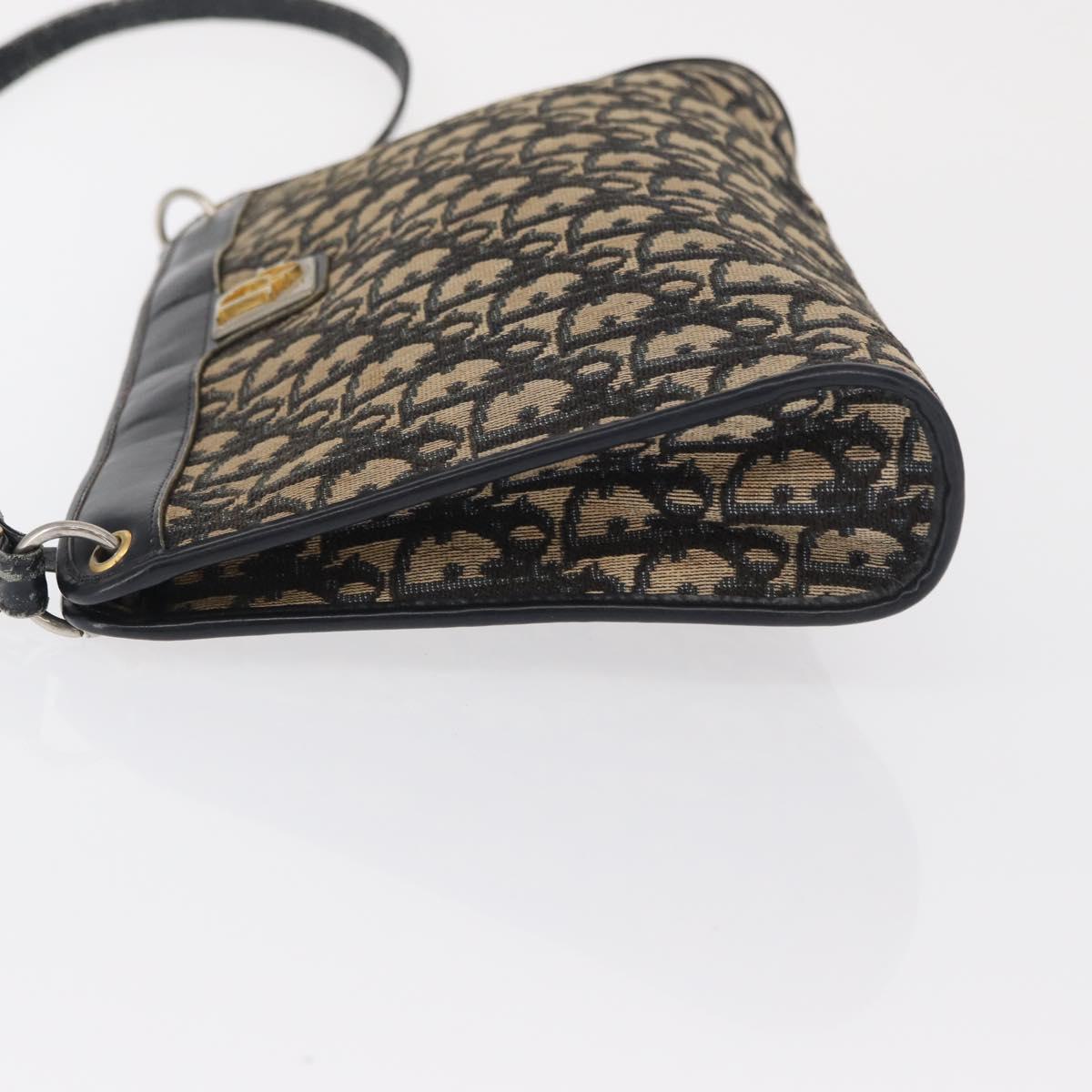 Christian Dior Trotter Canvas Shoulder Bag Navy Gold Auth 164288