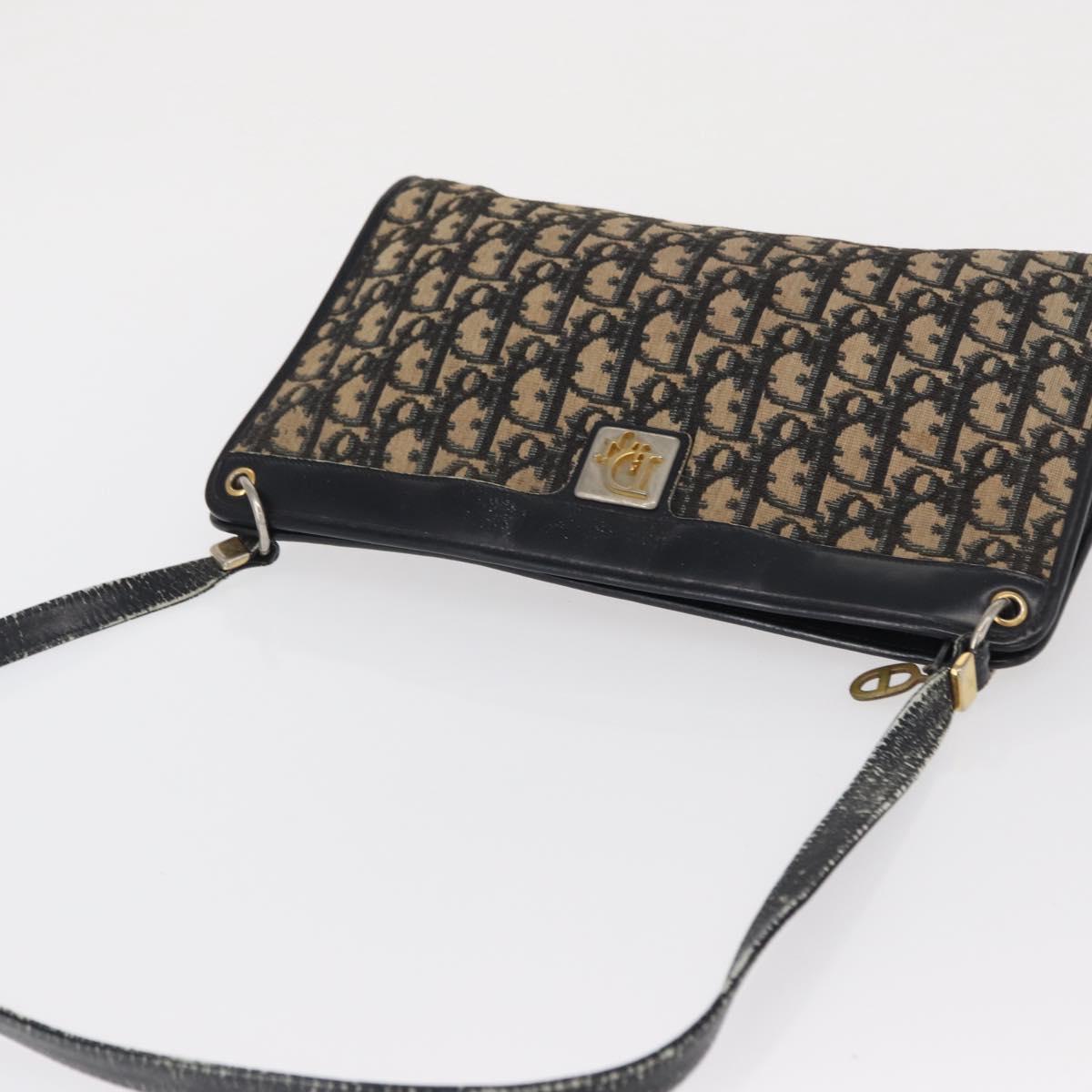 Christian Dior Trotter Canvas Shoulder Bag Navy Gold Auth 164288