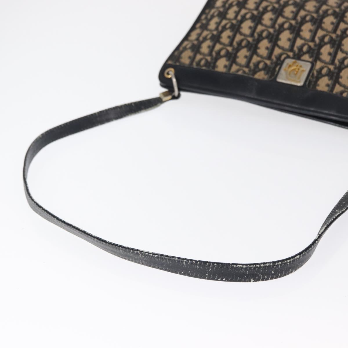 Christian Dior Trotter Canvas Shoulder Bag Navy Gold Auth 164288
