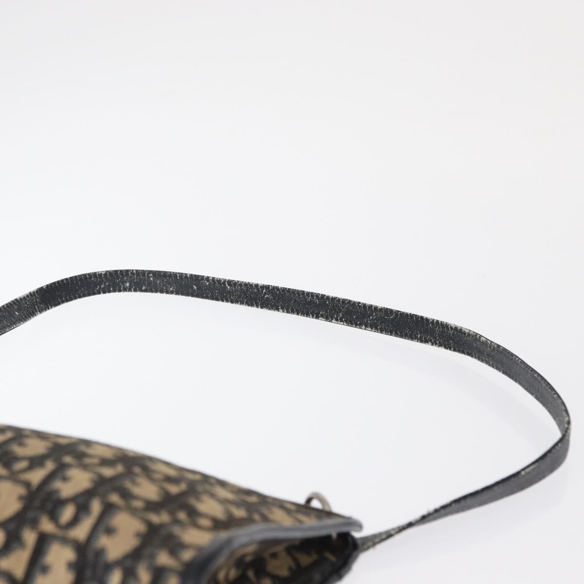 Christian Dior Trotter Canvas Shoulder Bag Navy Gold Auth 164288