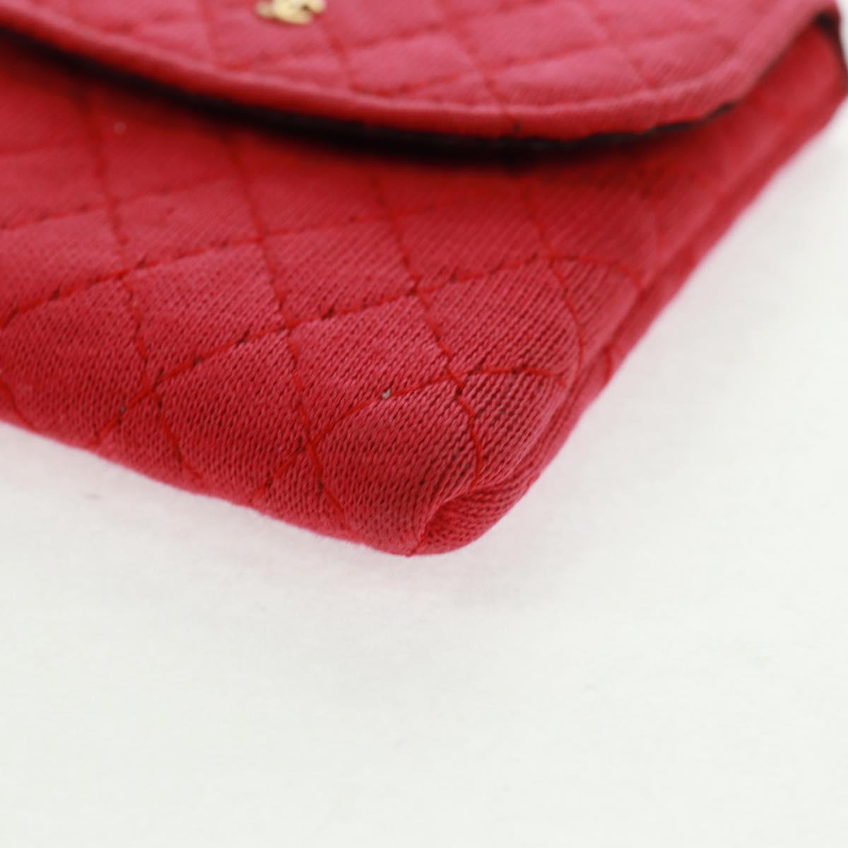CHANEL Mini Matelasse Chain Pouch Cotton Red Gold CC Auth 164298V