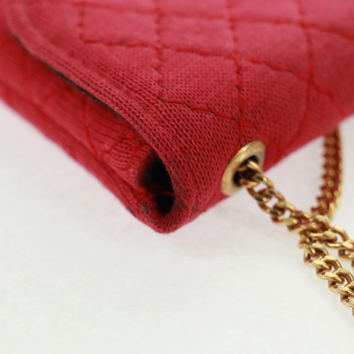 CHANEL Mini Matelasse Chain Pouch Cotton Red Gold CC Auth 164298V