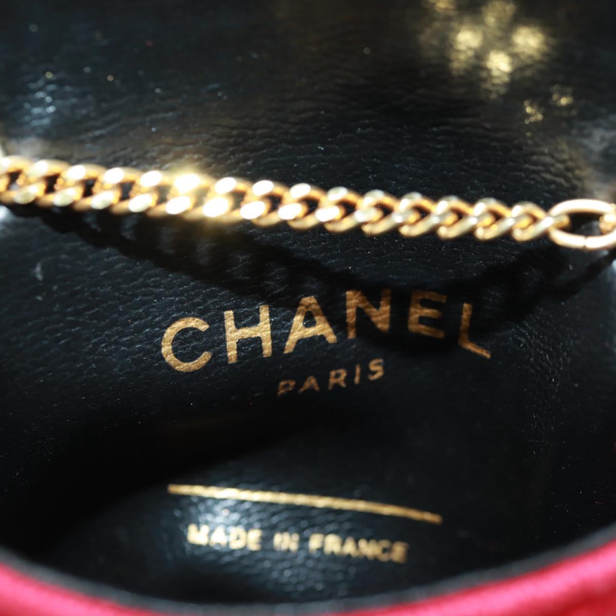 CHANEL Mini Matelasse Chain Pouch Cotton Red Gold CC Auth 164298V