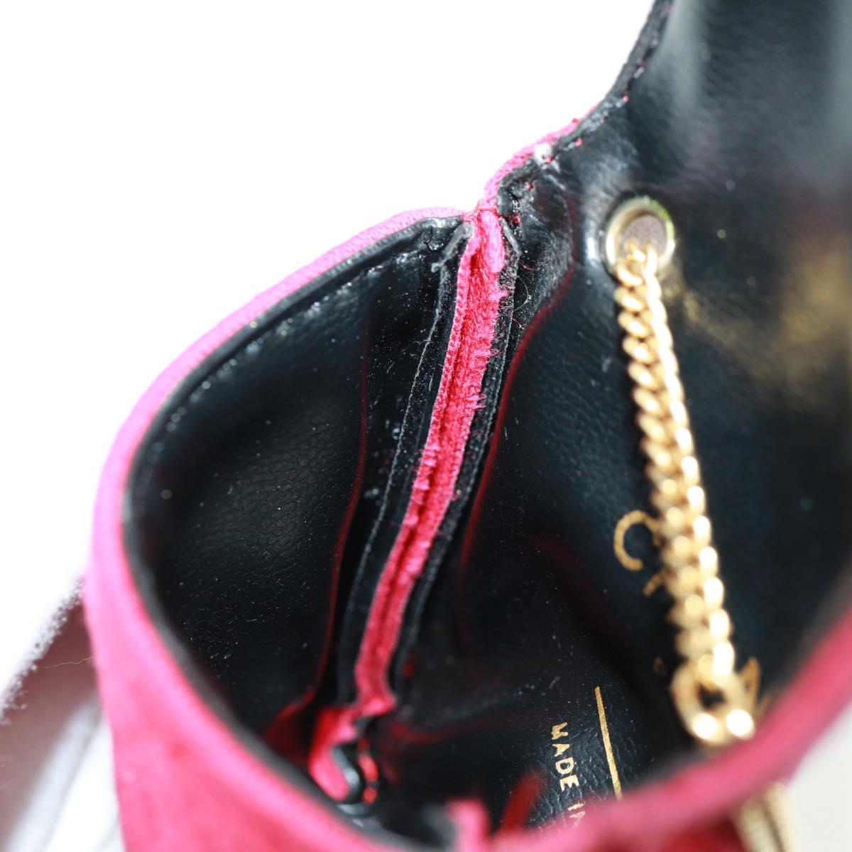 CHANEL Mini Matelasse Chain Pouch Cotton Red Gold CC Auth 164298V