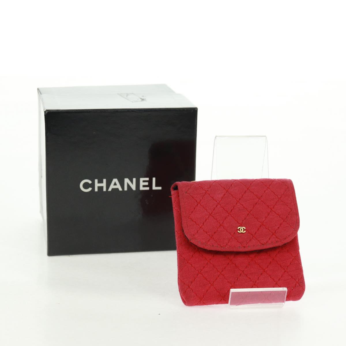 CHANEL Mini Matelasse Chain Pouch Cotton Red Gold CC Auth 164298V