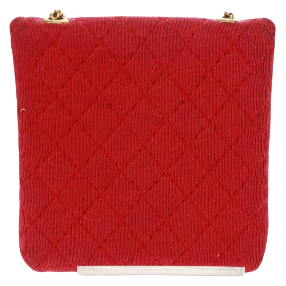 CHANEL Mini Matelasse Chain Pouch Cotton Red Gold CC Auth 164298V