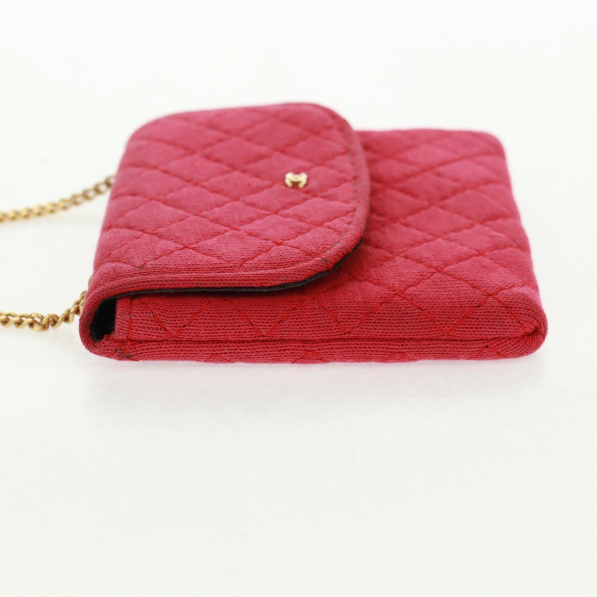 CHANEL Mini Matelasse Chain Pouch Cotton Red Gold CC Auth 164298V