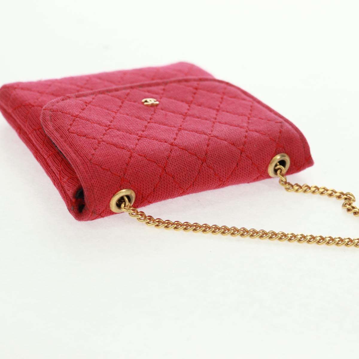 CHANEL Mini Matelasse Chain Pouch Cotton Red Gold CC Auth 164298V