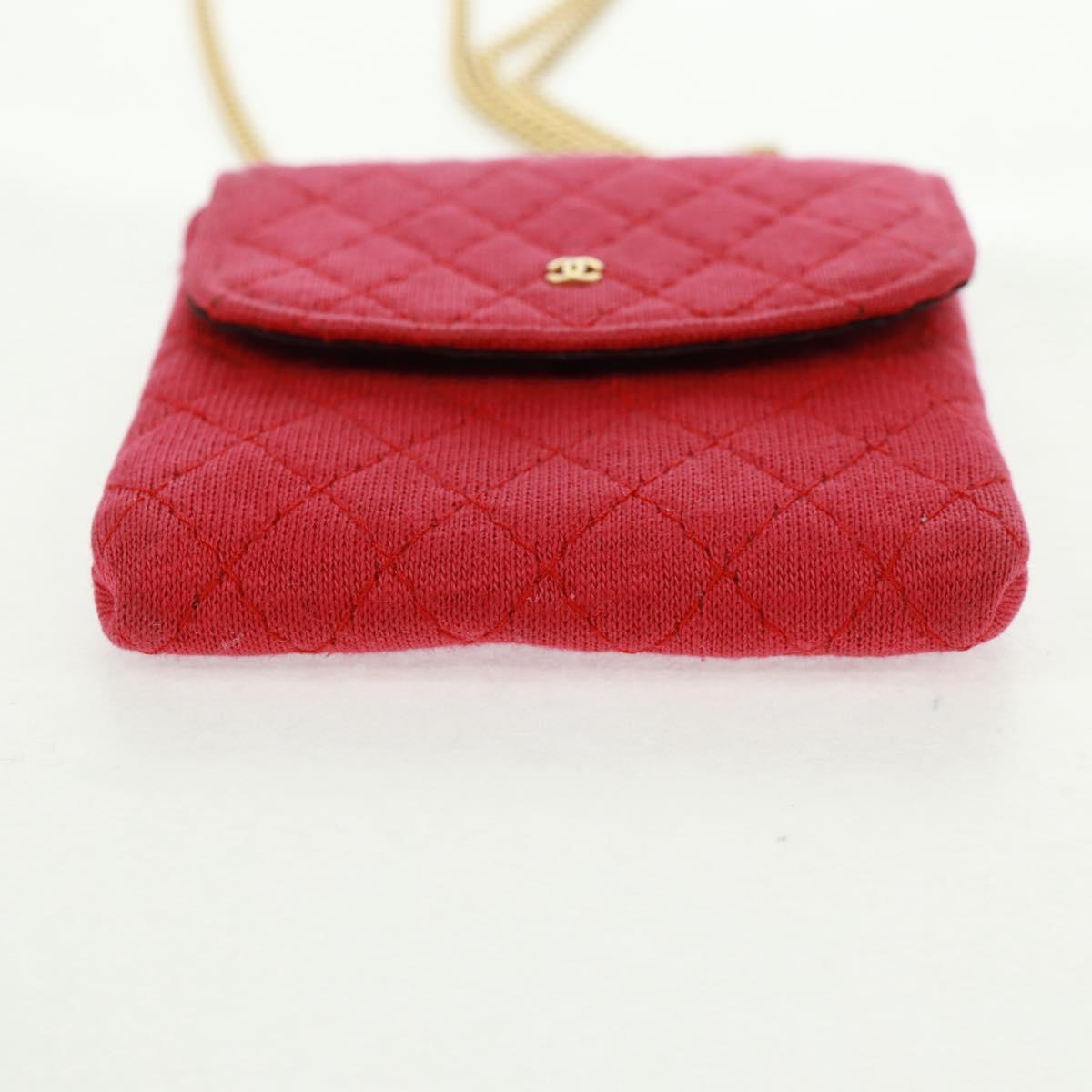 CHANEL Mini Matelasse Chain Pouch Cotton Red Gold CC Auth 164298V