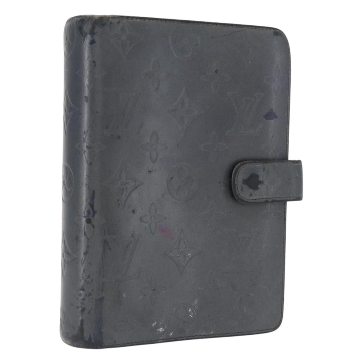 LOUIS VUITTON Monogram Mat Agenda MM Day Planner Cover Black R20925 Auth 164299