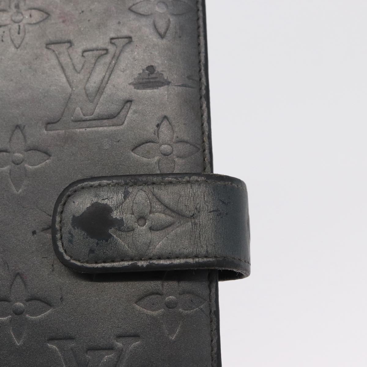 LOUIS VUITTON Monogram Mat Agenda MM Day Planner Cover Black R20925 Auth 164299