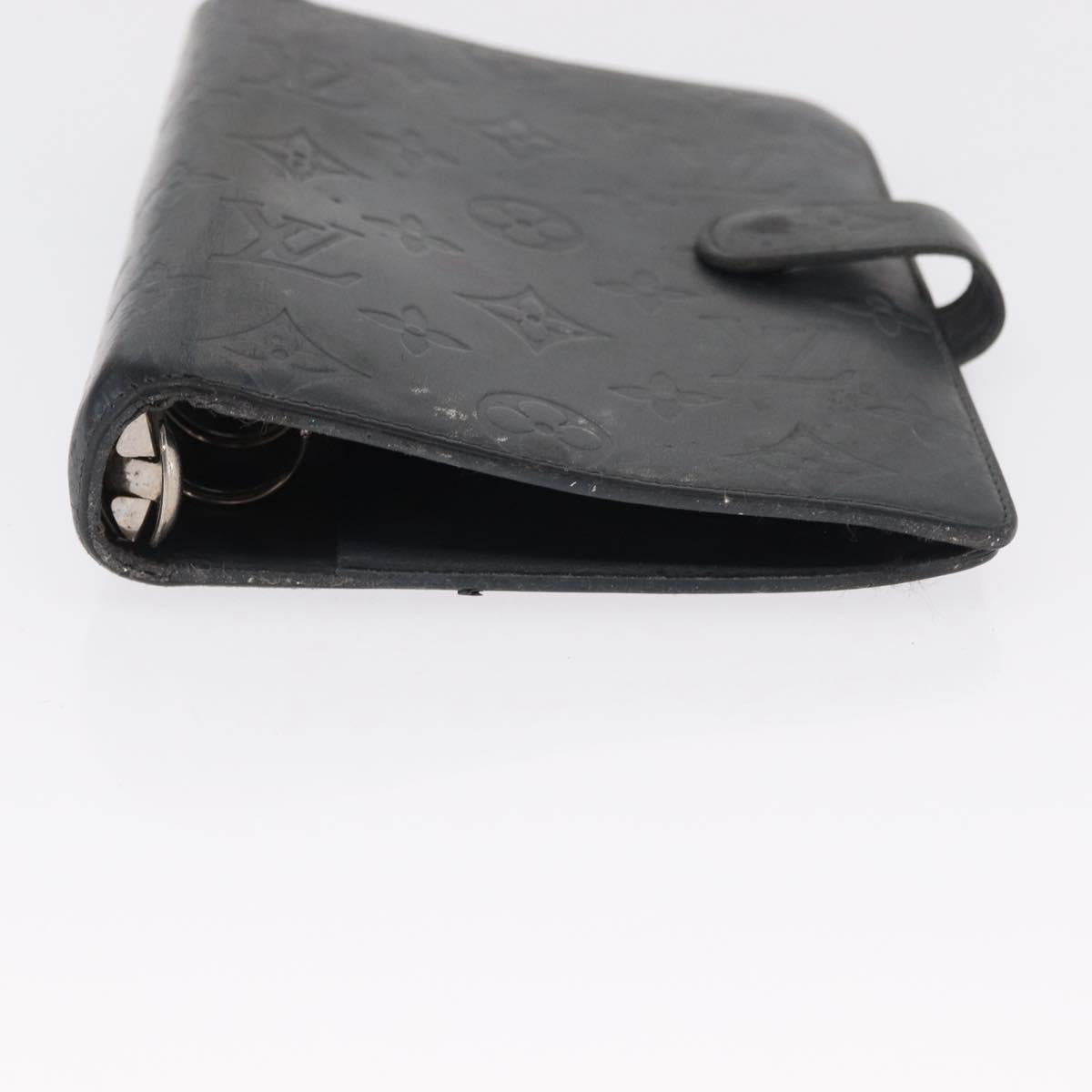 LOUIS VUITTON Monogram Mat Agenda MM Day Planner Cover Black R20925 Auth 164299