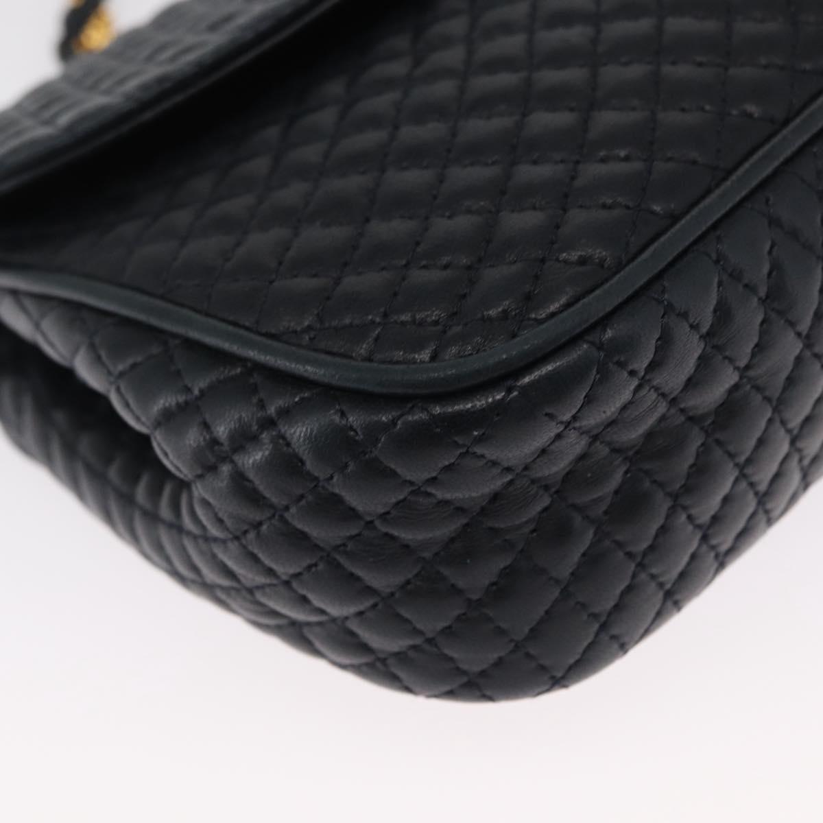 BALLY Chain Shoulder Bag Leather Navy Gold Auth 164306