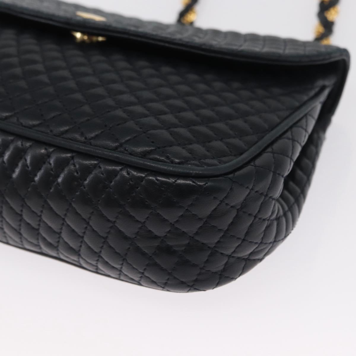 BALLY Chain Shoulder Bag Leather Navy Gold Auth 164306