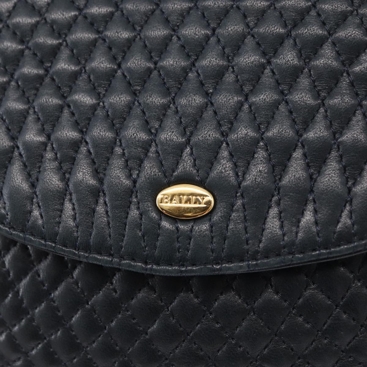 BALLY Chain Shoulder Bag Leather Navy Gold Auth 164306