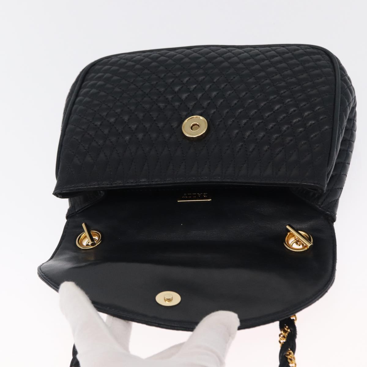 BALLY Chain Shoulder Bag Leather Navy Gold Auth 164306