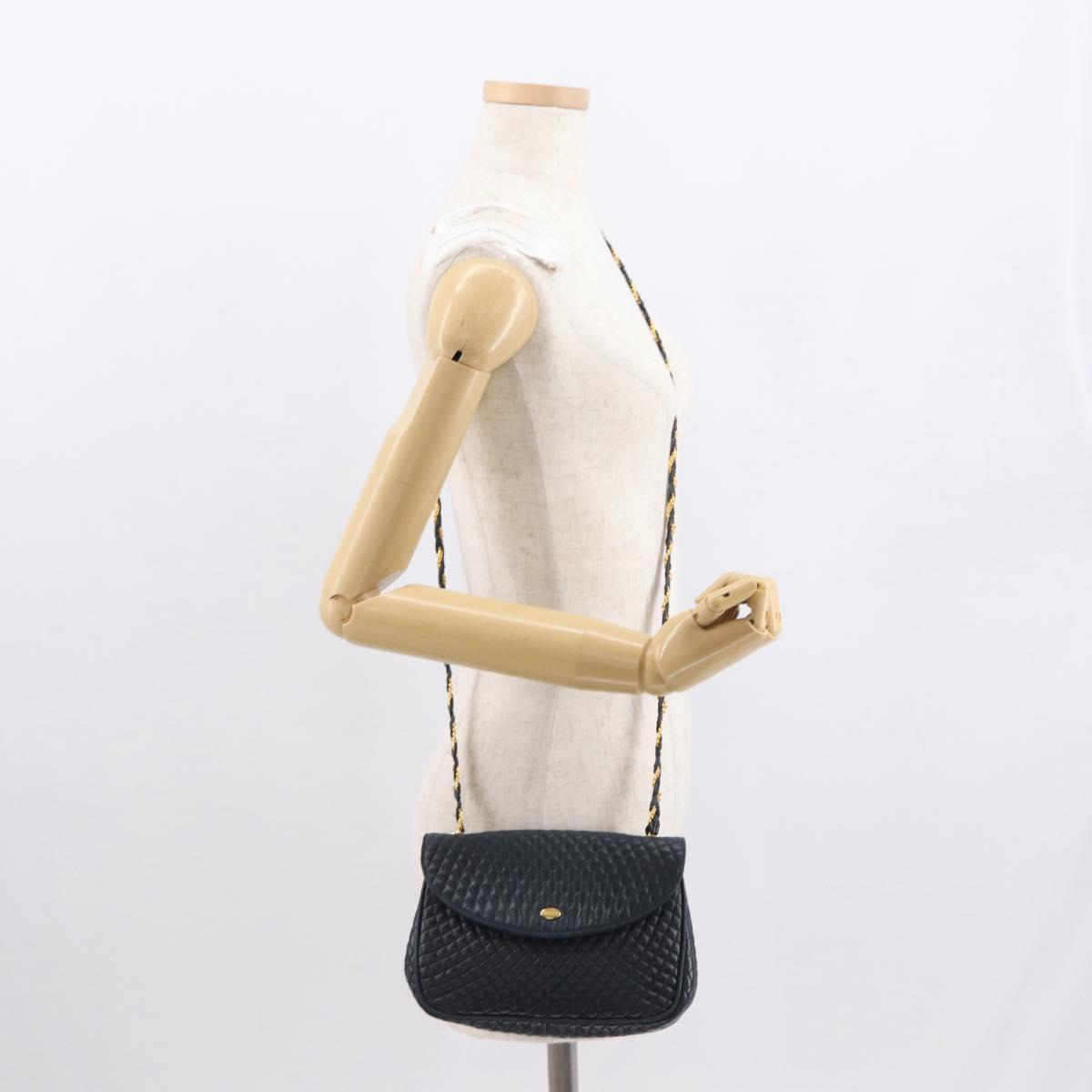 BALLY Chain Shoulder Bag Leather Navy Gold Auth 164306