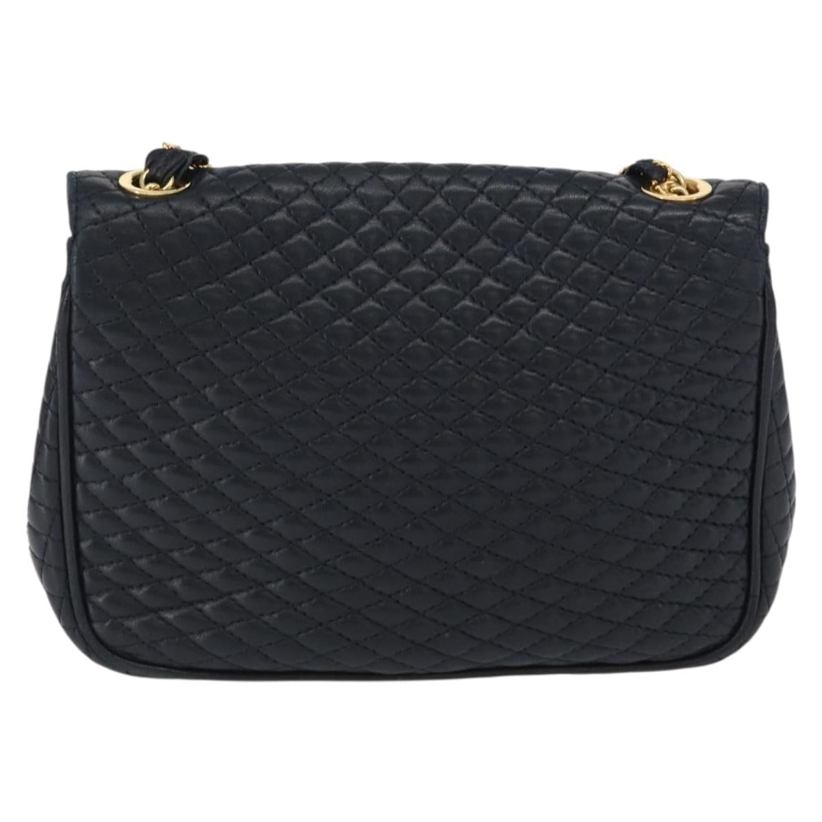 BALLY Chain Shoulder Bag Leather Navy Gold Auth 164306