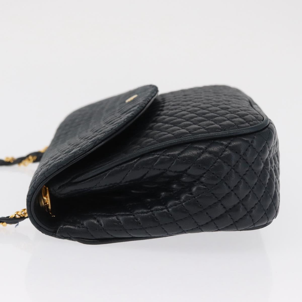 BALLY Chain Shoulder Bag Leather Navy Gold Auth 164306