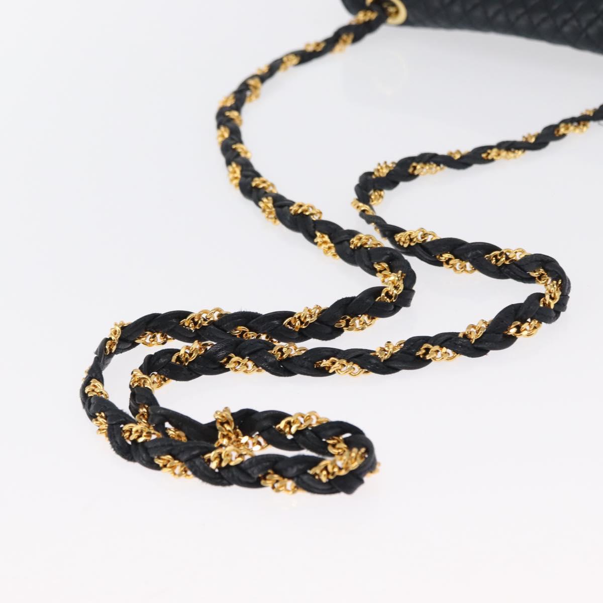 BALLY Chain Shoulder Bag Leather Navy Gold Auth 164306