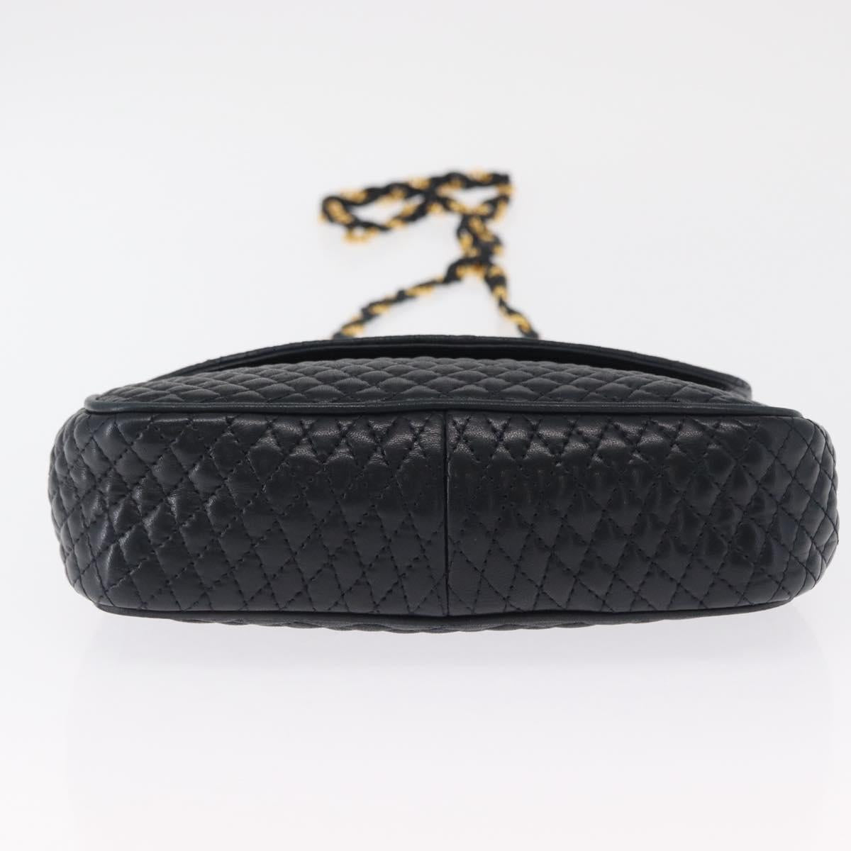 BALLY Chain Shoulder Bag Leather Navy Gold Auth 164306