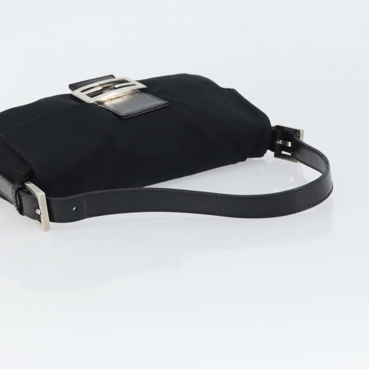 FENDI Mamma Baguette Shoulder Bag Nylon Black Silver Auth 164307