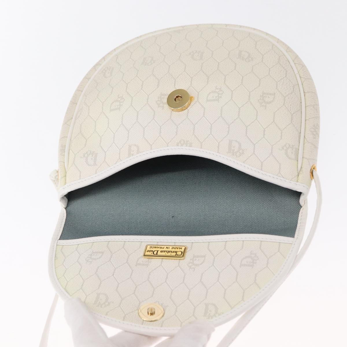 Christian Dior Honeycomb Canvas Shoulder Bag PVC Gold White Auth 164310