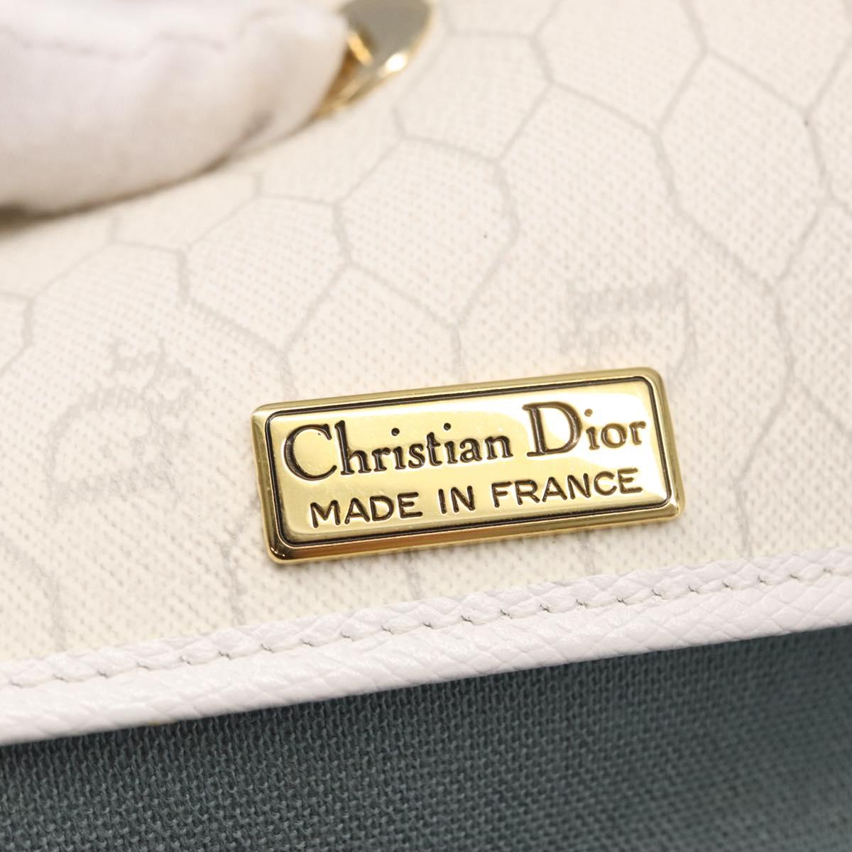Christian Dior Honeycomb Canvas Shoulder Bag PVC Gold White Auth 164310
