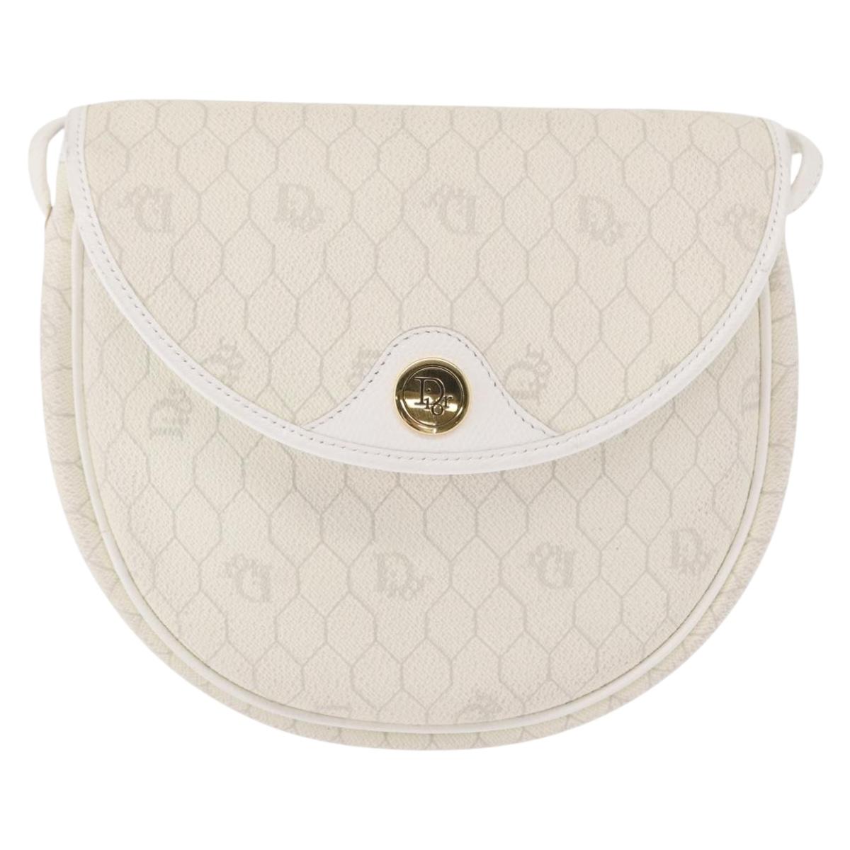 Christian Dior Honeycomb Canvas Shoulder Bag PVC Gold White Auth 164310