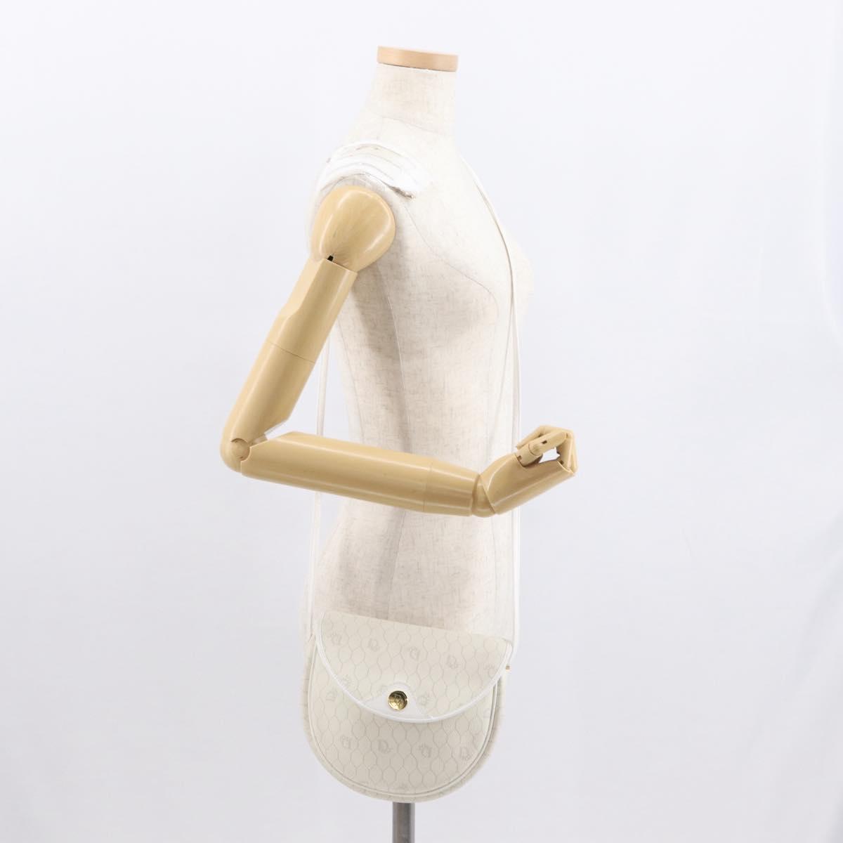 Christian Dior Honeycomb Canvas Shoulder Bag PVC Gold White Auth 164310