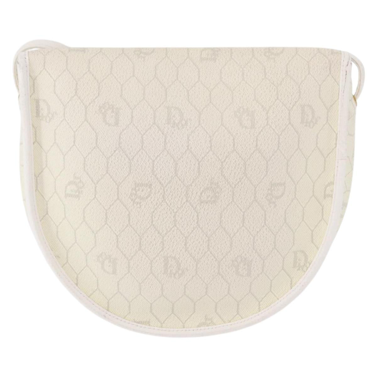 Christian Dior Honeycomb Canvas Shoulder Bag PVC Gold White Auth 164310