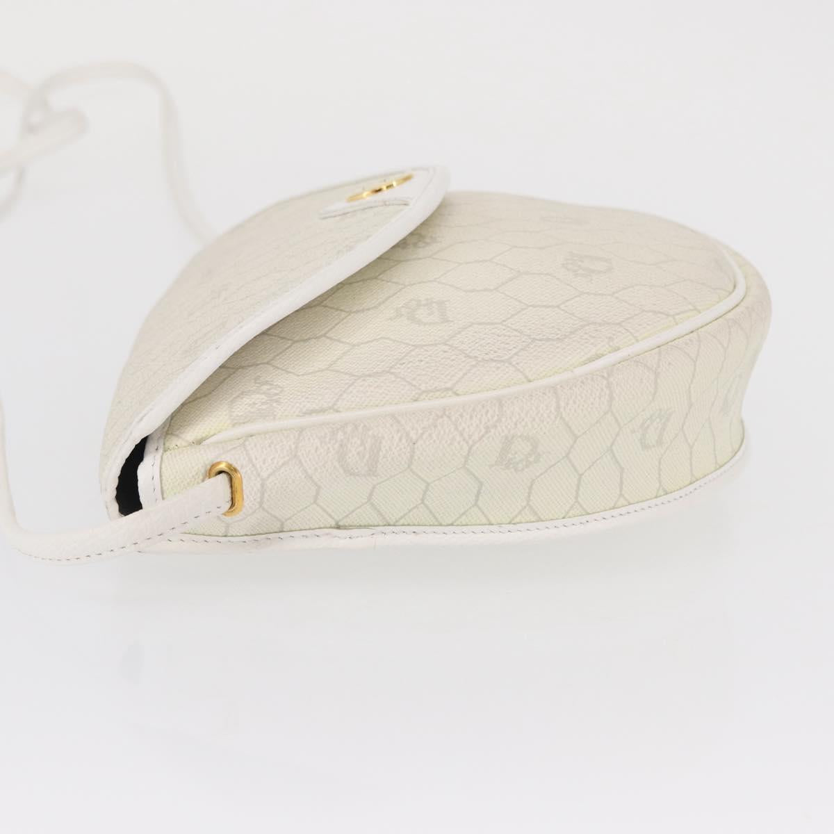 Christian Dior Honeycomb Canvas Shoulder Bag PVC Gold White Auth 164310