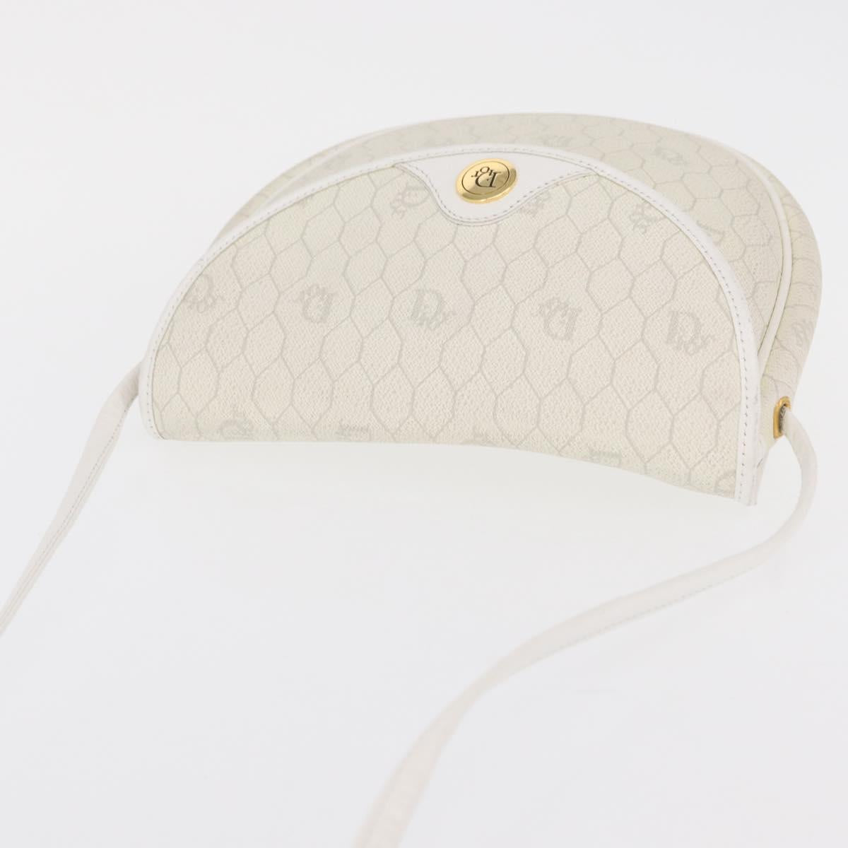 Christian Dior Honeycomb Canvas Shoulder Bag PVC Gold White Auth 164310