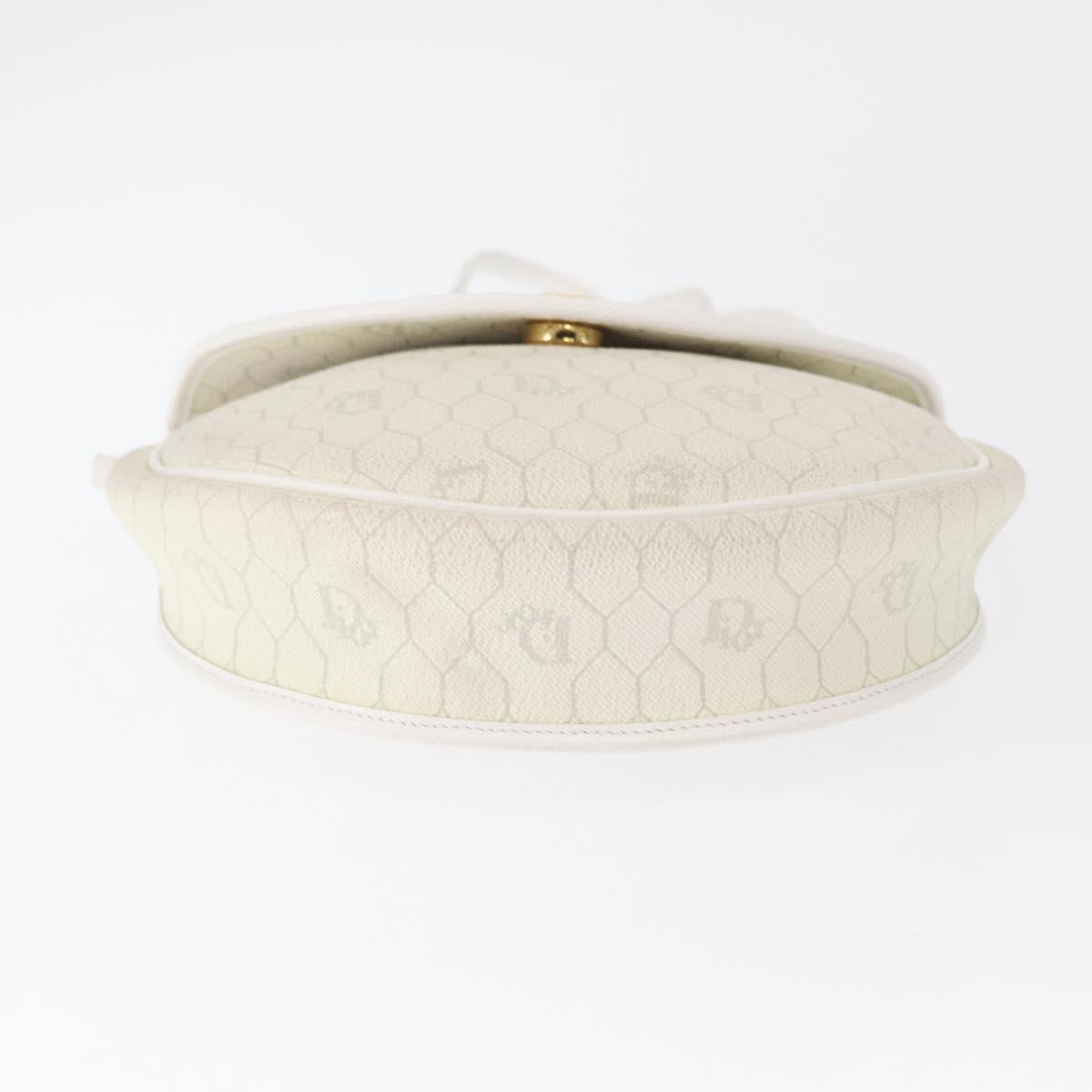 Christian Dior Honeycomb Canvas Shoulder Bag PVC Gold White Auth 164310