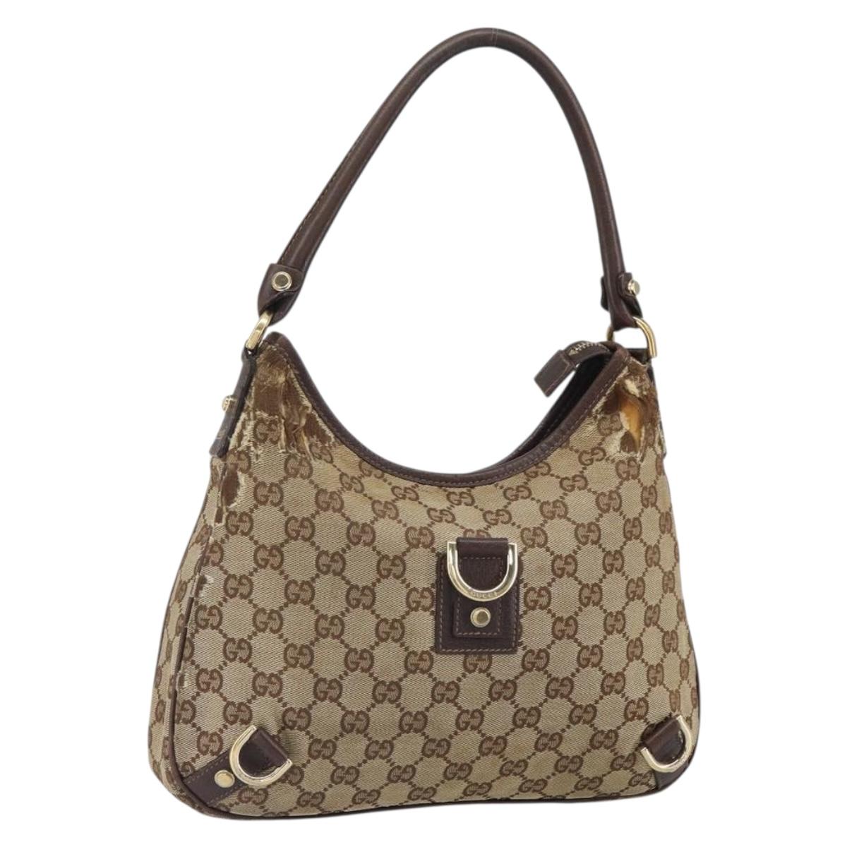 GUCCI GG Canvas Abbey Shoulder Bag Beige Gold 130738 Auth 164315